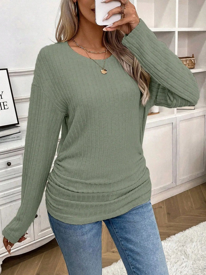 Damernas långärmad ribbad topp med figursydd skärning Eva Jonsson-Eva Jonsson