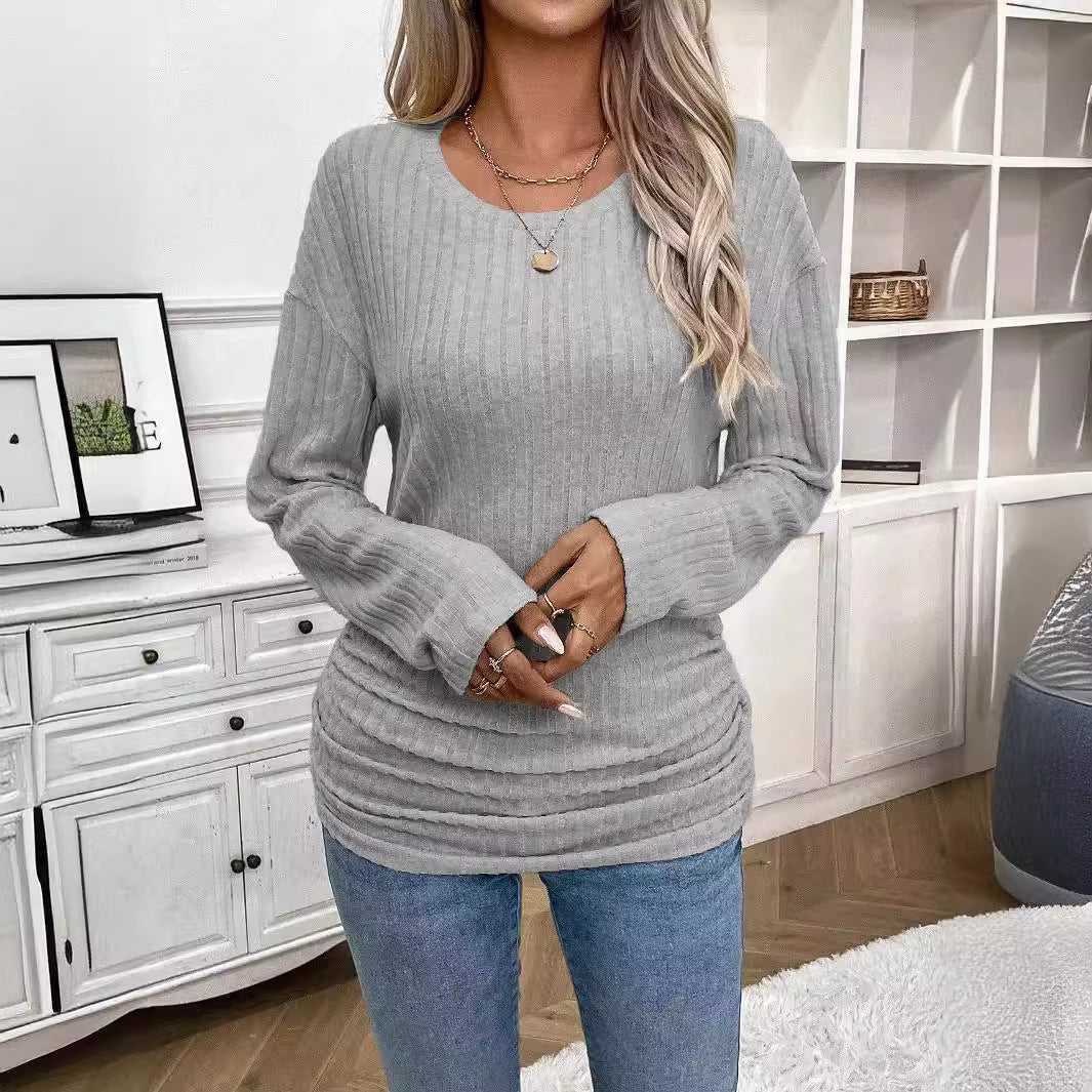 Damernas långärmad ribbad topp med figursydd skärning Mirla-Eva Jonsson