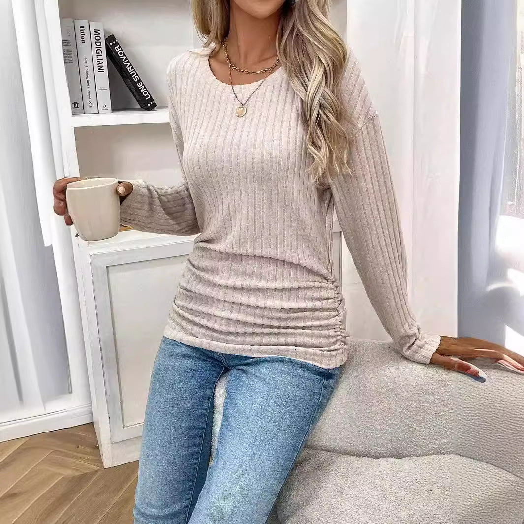 Damernas långärmad ribbad topp med figursydd skärning Mirla-Eva Jonsson