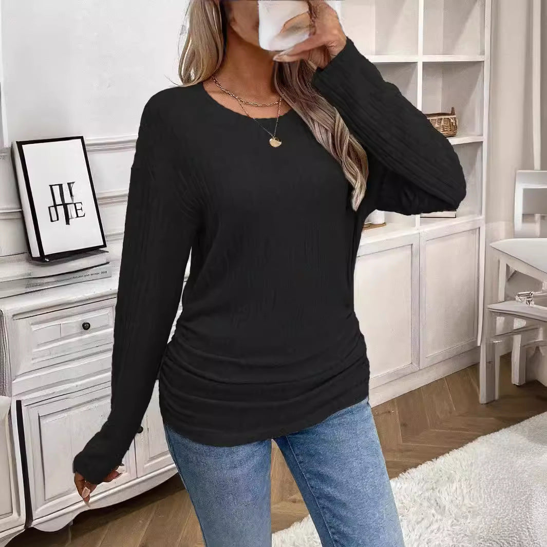 Damernas långärmad ribbad topp med figursydd skärning Mirla-Eva Jonsson