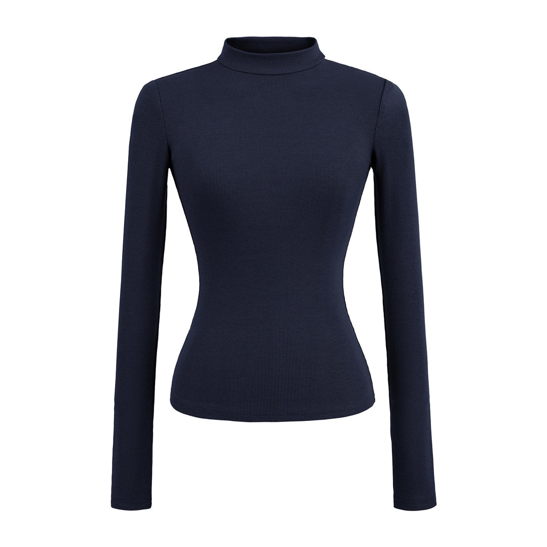 Damernas långärmad ribbad topp med hög krage Eva Jonsson-Eva Jonsson