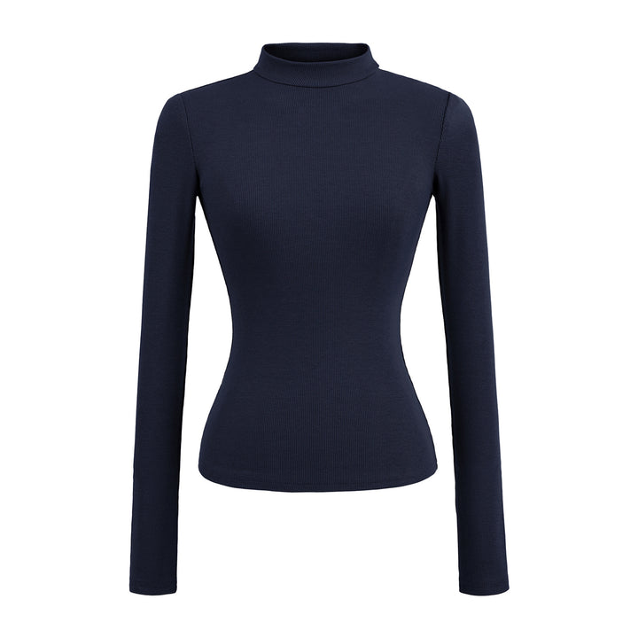 Damernas långärmad ribbad topp med hög krage Eva Jonsson-Eva Jonsson
