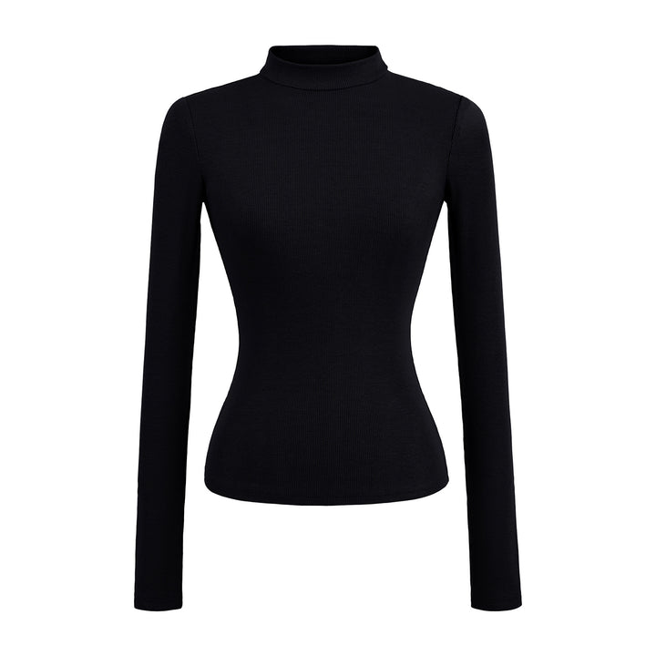 Damernas långärmad ribbad topp med hög krage Eva Jonsson-Eva Jonsson