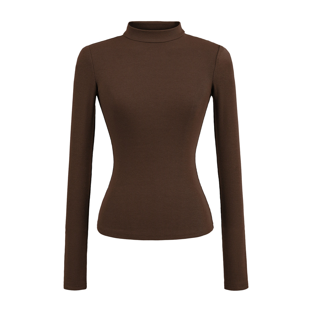 Damernas långärmad ribbad topp med hög krage Eva Jonsson-Eva Jonsson