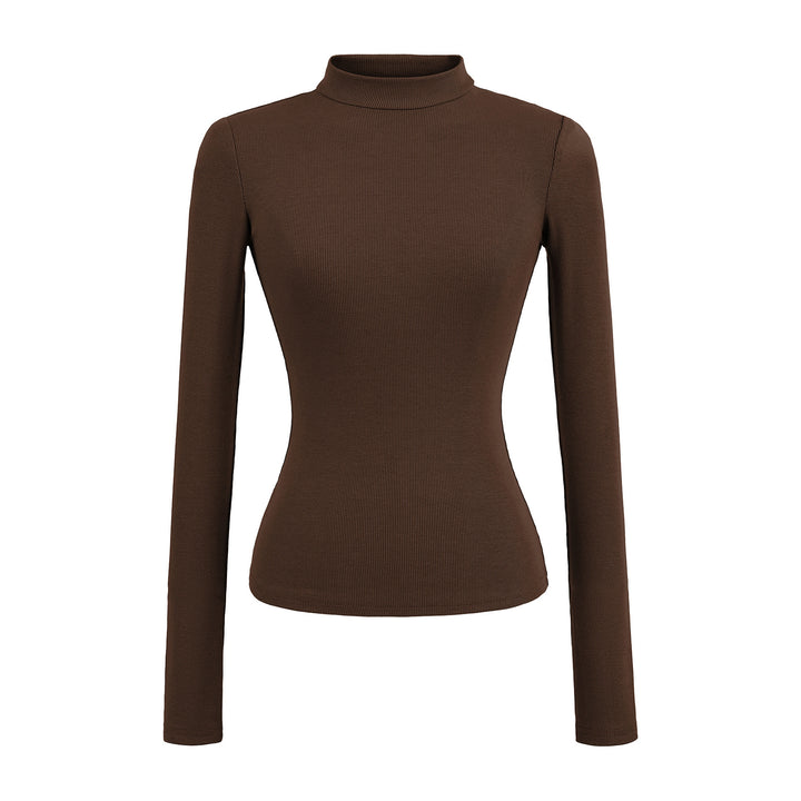 Damernas långärmad ribbad topp med hög krage Eva Jonsson-Eva Jonsson