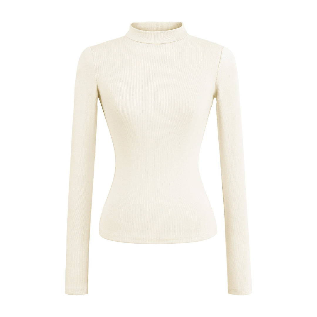 Damernas långärmad ribbad topp med hög krage Eva Jonsson-Eva Jonsson