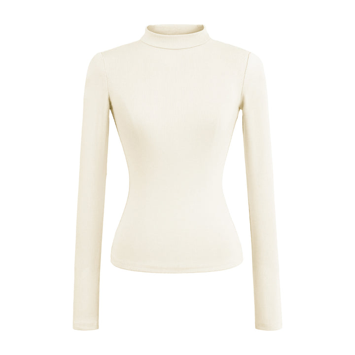 Damernas långärmad ribbad topp med hög krage Eva Jonsson-Eva Jonsson