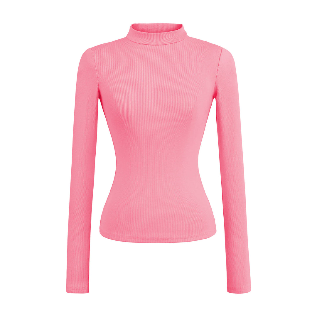 Damernas långärmad ribbad topp med hög krage Eva Jonsson-Eva Jonsson