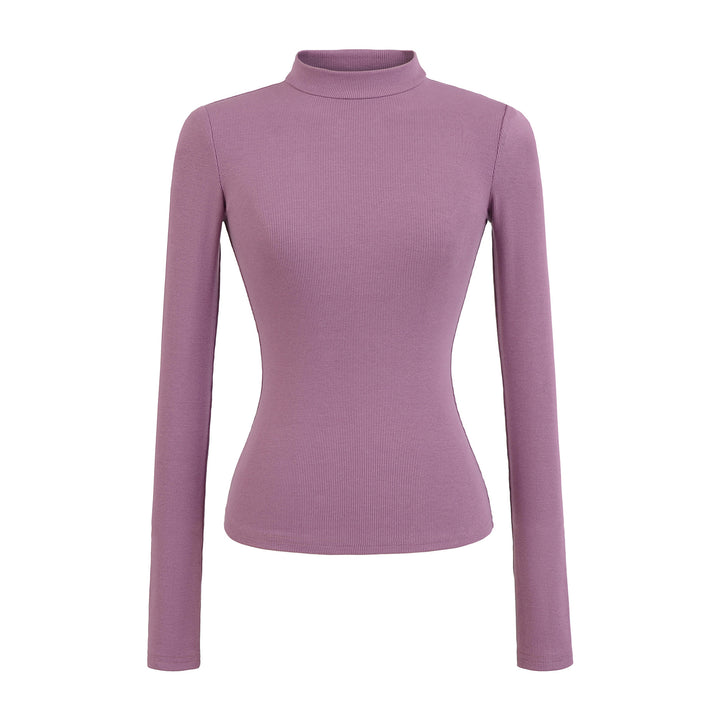 Damernas långärmad ribbad topp med hög krage Eva Jonsson-Eva Jonsson