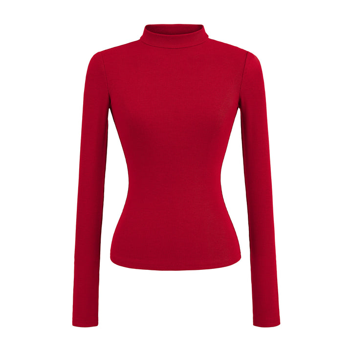 Damernas långärmad ribbad topp med hög krage Eva Jonsson-Eva Jonsson
