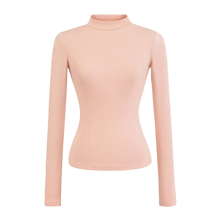 Damernas långärmad ribbad topp med hög krage Eva Jonsson-Eva Jonsson