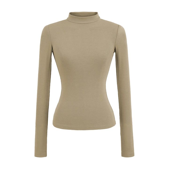 Damernas långärmad ribbad topp med hög krage Eva Jonsson-Eva Jonsson