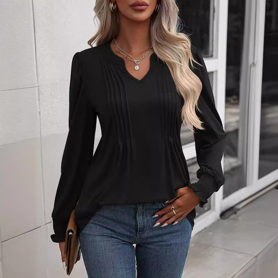 Damernas långärmad skjorta med elegant volang Eva Jonsson-Eva Jonsson