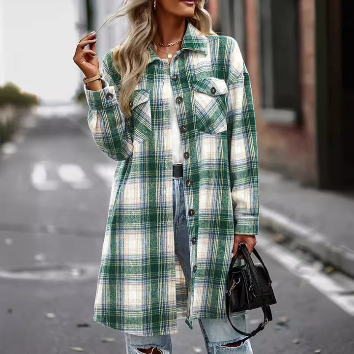 Damernas långärmad skjortjacka i rutmönster med stora fickor Eva Jonsson-Eva Jonsson