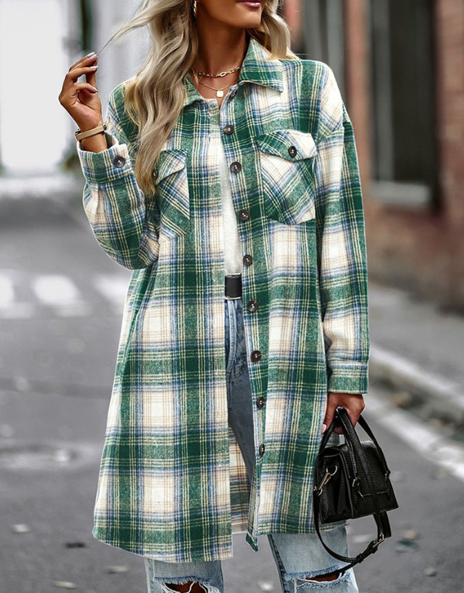 Damernas långärmad skjortjacka i rutmönster med stora fickor Eva Jonsson-Eva Jonsson