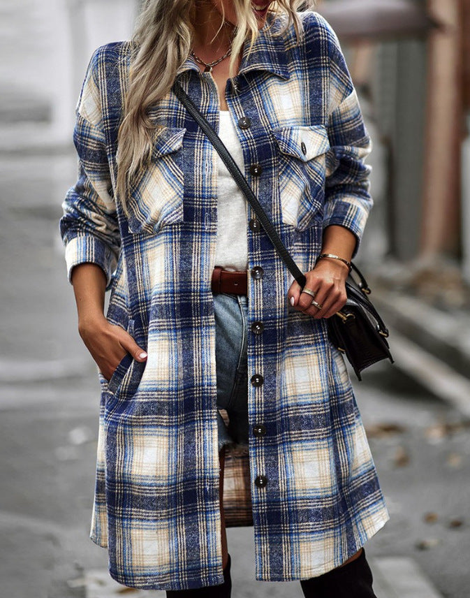 Damernas långärmad skjortjacka i rutmönster med stora fickor Eva Jonsson-Eva Jonsson