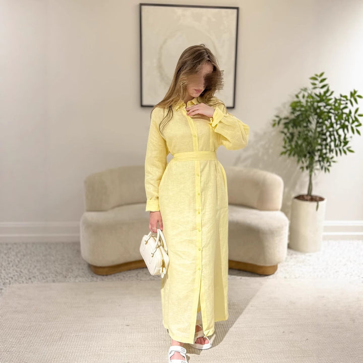 Damernas långärmad skjortklänning med midjebälte och knapplist Eva Jonsson-Eva Jonsson