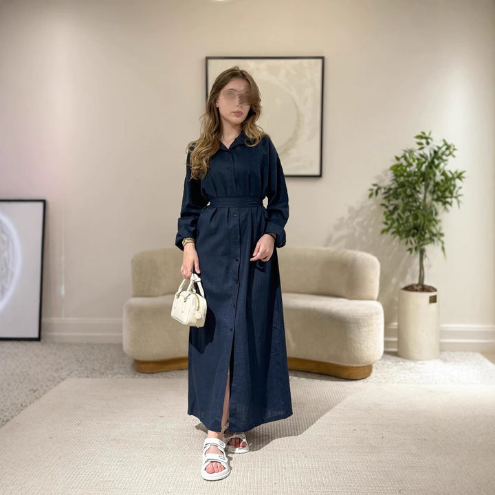 Damernas långärmad skjortklänning med midjebälte och knapplist Eva Jonsson-Eva Jonsson