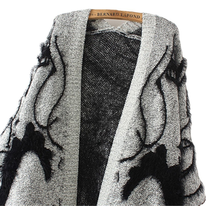 Damernas långärmad stickad kappa med konstnärlig tryck Eva Jonsson-Eva Jonsson