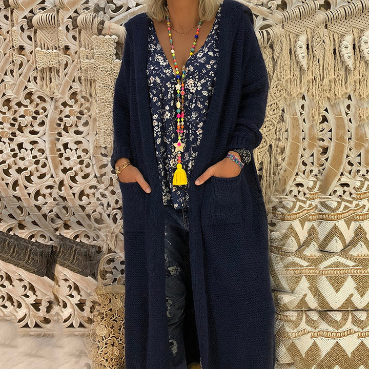 Damernas långärmad stickad mantel med huva och fickor Eva Jonsson-Eva Jonsson