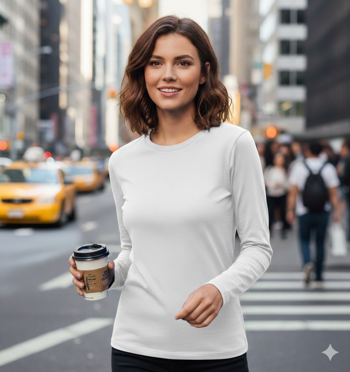 Damernas långärmad t-shirt i högkvalitativ bomull med rundhalsringning Eva Jonsson-Eva Jonsson