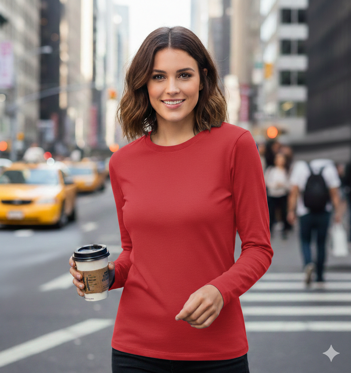 Damernas långärmad t-shirt i högkvalitativ bomull med rundhalsringning Eva Jonsson-Eva Jonsson