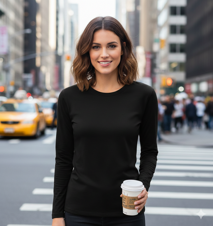 Damernas långärmad t-shirt i högkvalitativ bomull med rundhalsringning Eva Jonsson-Eva Jonsson