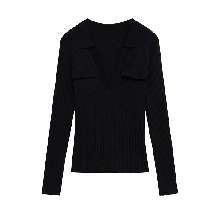 Damernas långärmad t-shirt med V-hals och dekorativa fickor Eva Jonsson-Eva Jonsson