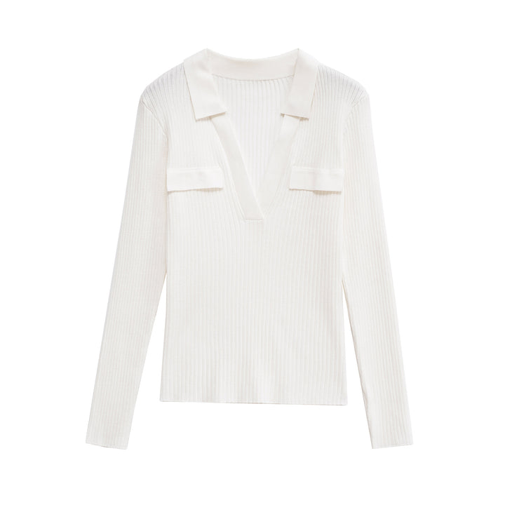 Damernas långärmad t-shirt med V-hals och dekorativa fickor Eva Jonsson-Eva Jonsson