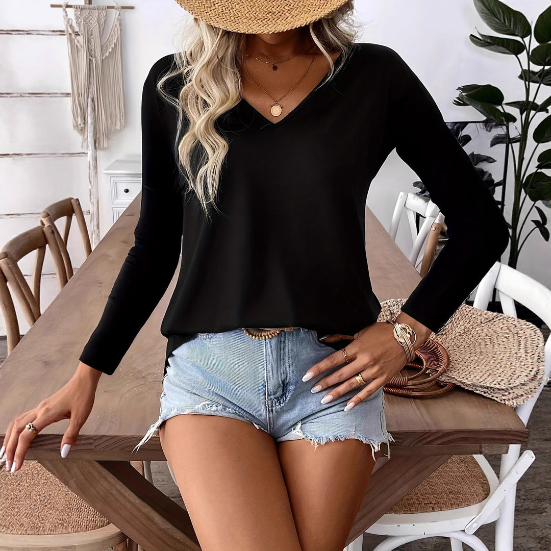 Damernas långärmad tröja med V-hals och lös passform Eva Jonsson-Eva Jonsson