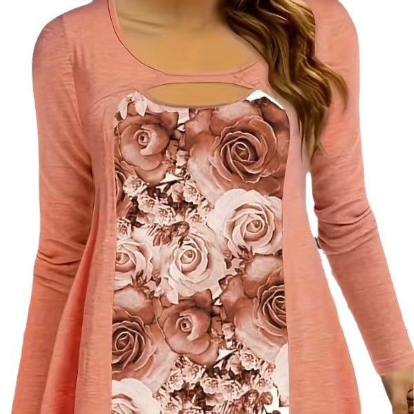 Damernas långärmad tröja med exklusivt blommönster och lekfullt utskärning Eva Jonsson-Eva Jonsson