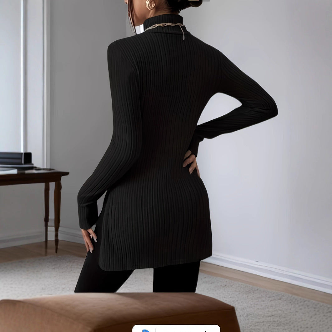 Damernas långärmad tröja med hög krage och fint ribbdesign Eva Jonsson-Eva Jonsson