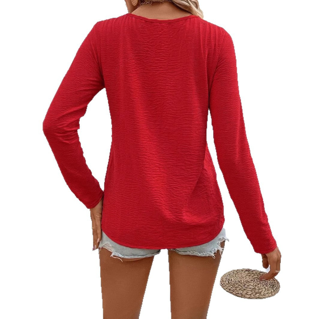 Damernas långärmad tröja med knäppbar halsringning och V-hals Eva Jonsson-Eva Jonsson