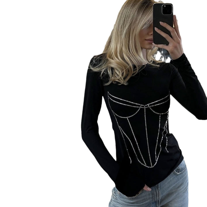 Damernas långärmad tröja med strassprydd korsett-design Mirla-Eva Jonsson