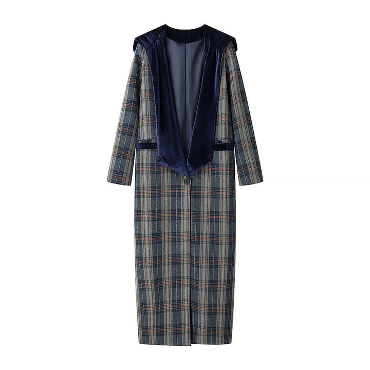 Damernas långblazer med elegant rutmönster och sammetskrage Mirla-Eva Jonsson
