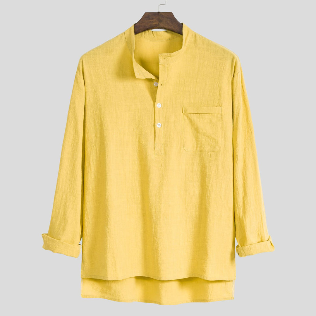 Damernas lätta långärmad blus med modern Henley-utsärning och praktisk bröstficka Eva Jonsson-Eva Jonsson