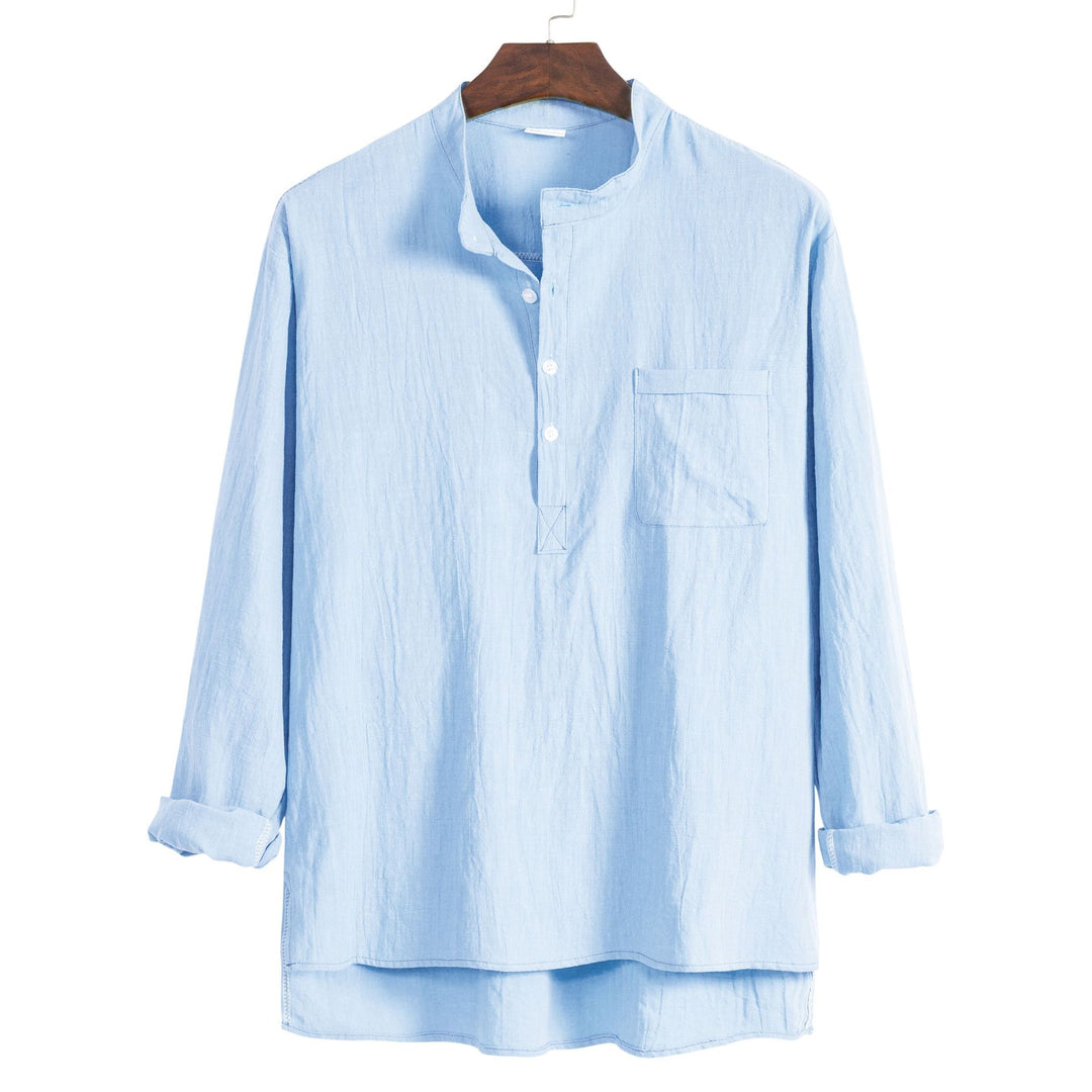 Damernas lätta långärmad blus med modern Henley-utsärning och praktisk bröstficka Eva Jonsson-Eva Jonsson