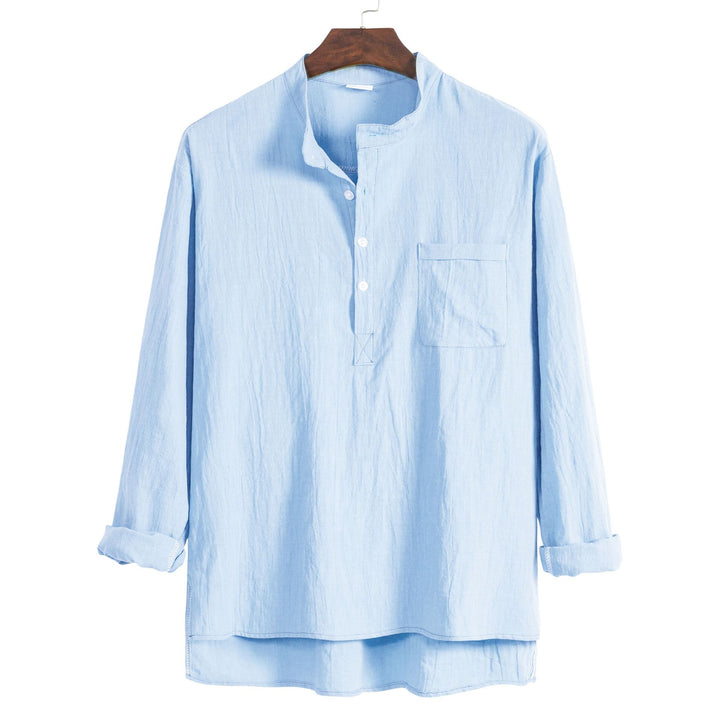 Damernas lätta långärmad blus med modern Henley-utsärning och praktisk bröstficka Eva Jonsson-Eva Jonsson