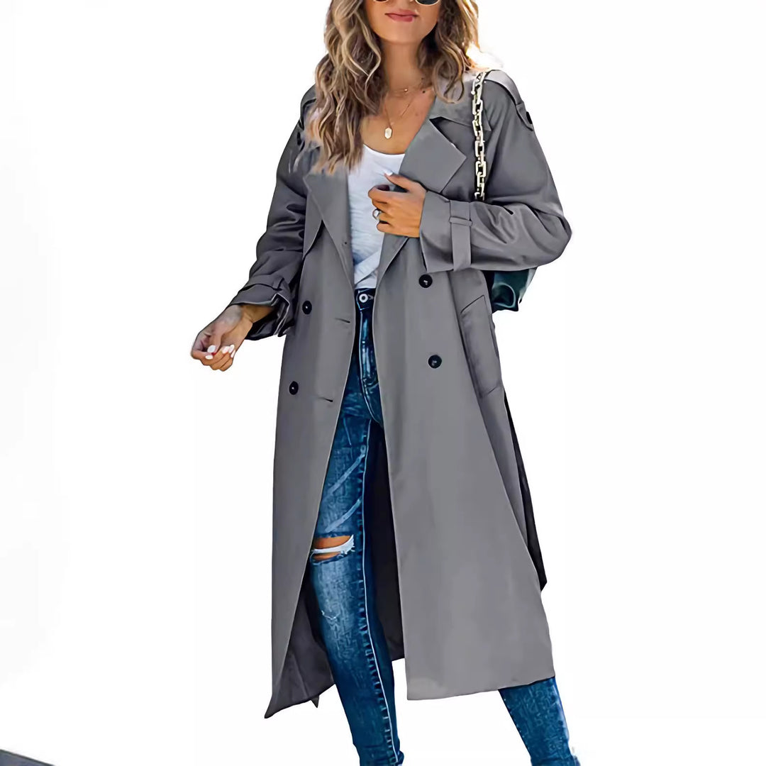 Damernas ledig Trenchcoat med bältesdesign och stiliga knappar Eva Jonsson-Eva Jonsson