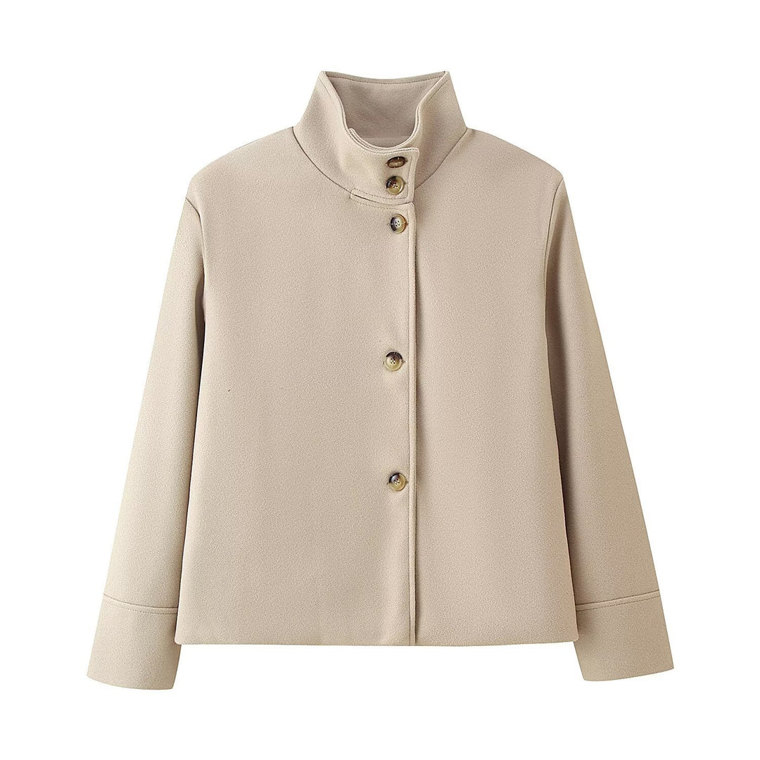Damernas lediga övergångsjacka med snygg ståkrage och dekorativa knapparDETALJER Eva Jonsson-Eva Jonsson