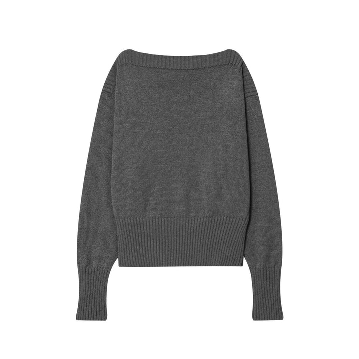 Damernas lediga stickad tröja med bred krage och kontrasterande mudd Eva Jonsson-Eva Jonsson