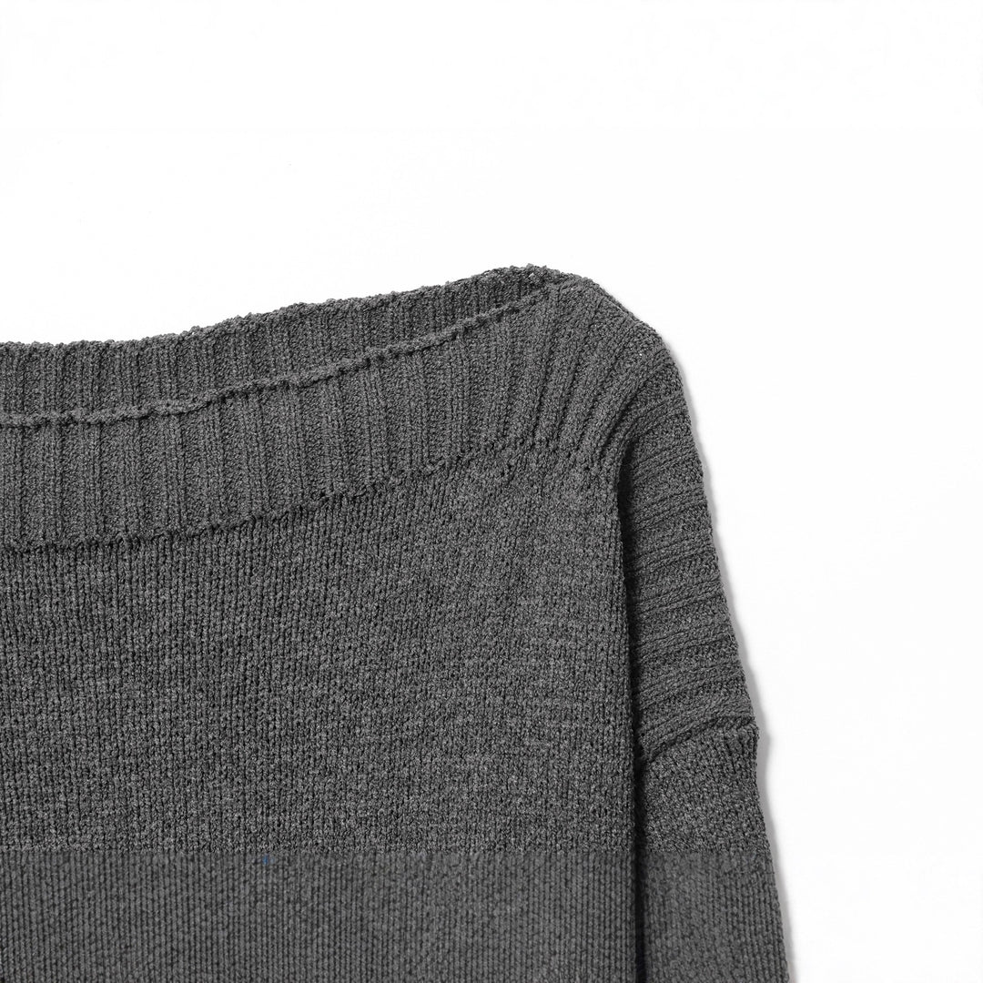 Damernas lediga stickad tröja med bred krage och kontrasterande mudd Eva Jonsson-Eva Jonsson