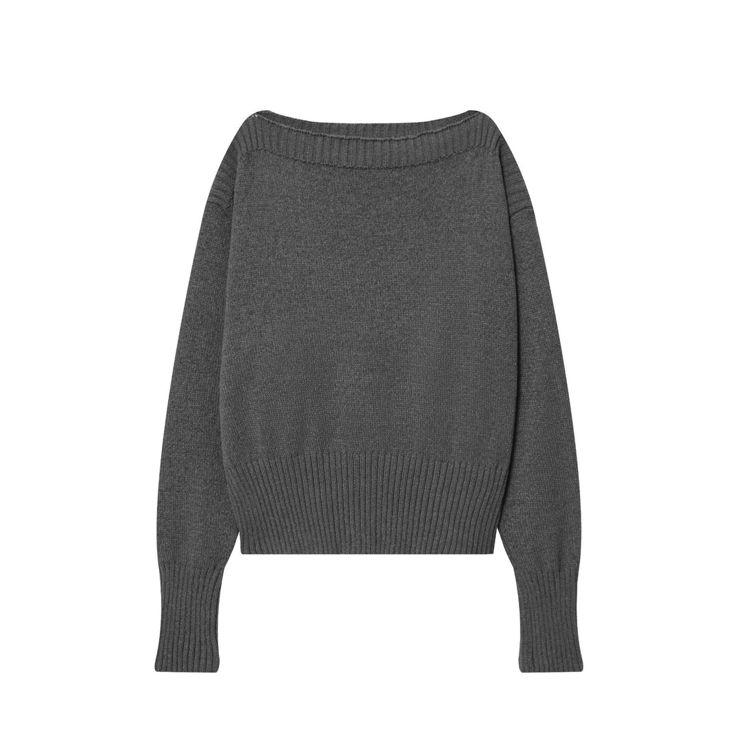 Damernas lediga stickad tröja med bred krage och kontrasterande mudd Eva Jonsson-Eva Jonsson