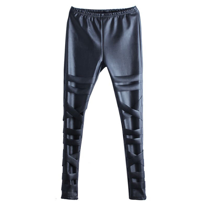 Damernas leggings i moderiktig läderlook med strukturerade sömmar Mirla-Eva Jonsson