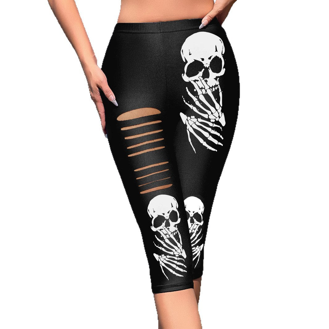 Damernas leggings med iögonfallande dödskalletryck och moderiktiga utklipp Eva Jonsson-Eva Jonsson