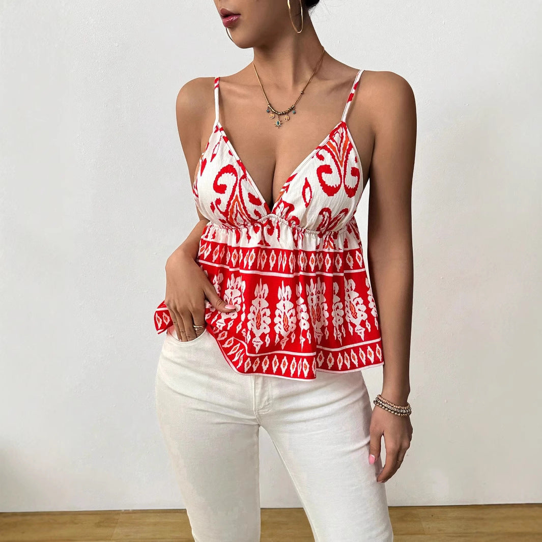 Damernas lekfulla blus med V-ringning och elastisk midja Eva Jonsson-Eva Jonsson