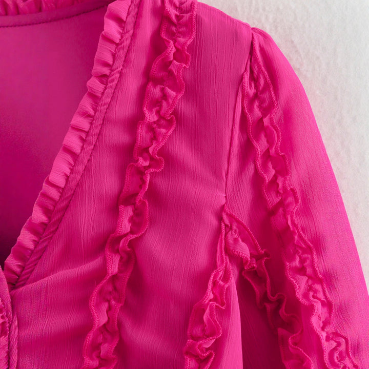 Damernas lekfulla miniklänning med volangdetaljer och midjebälte Eva Jonsson-Eva Jonsson