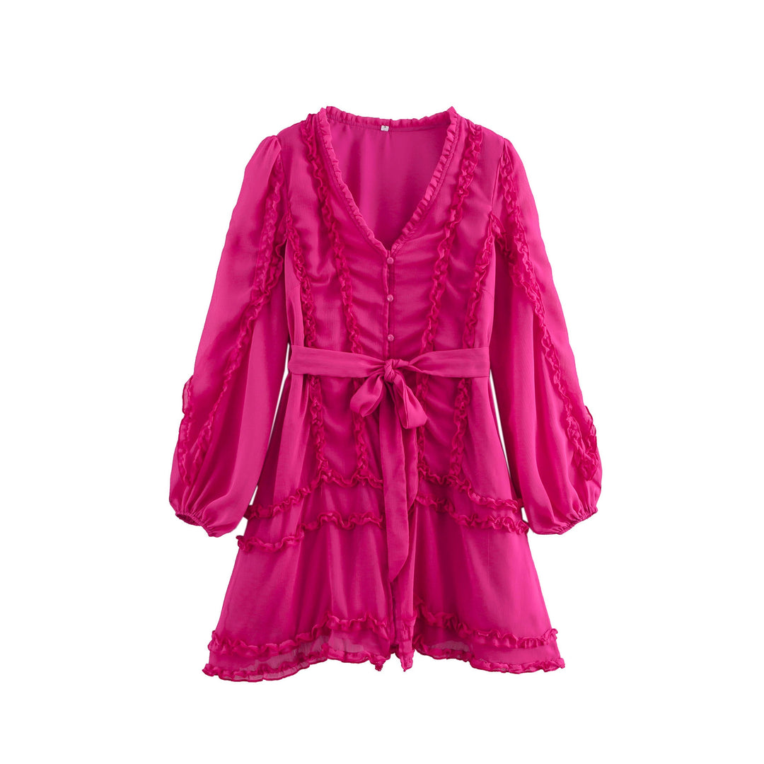 Damernas lekfulla miniklänning med volangdetaljer och midjebälte Eva Jonsson-Eva Jonsson