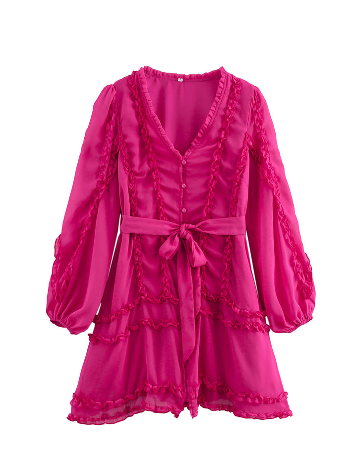 Damernas lekfulla miniklänning med volangdetaljer och midjebälte Eva Jonsson-Eva Jonsson