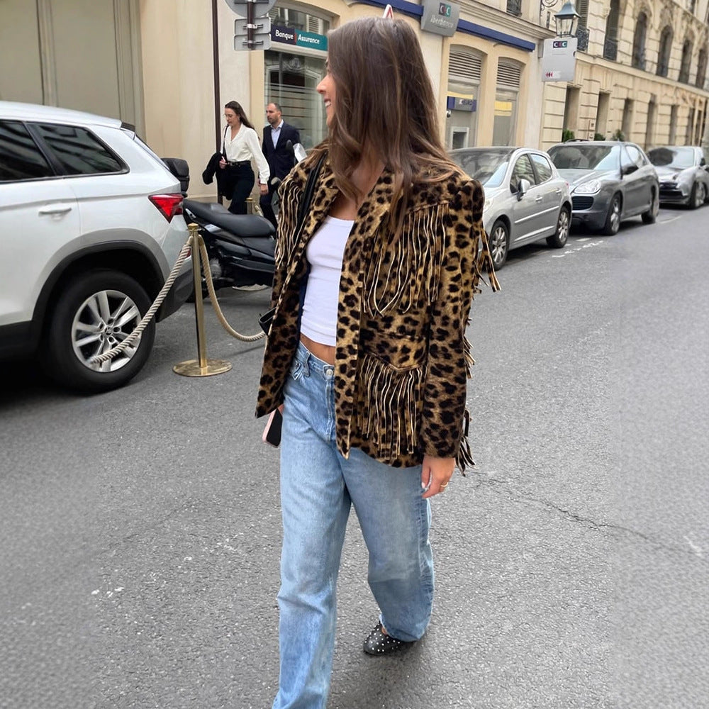 Damernas leopardimönstrade mockajacka med fransar och modernt snitt Eva Jonsson-Eva Jonsson